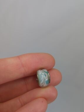 Handmade Swirl Glass Bead Charm in Aqua and White